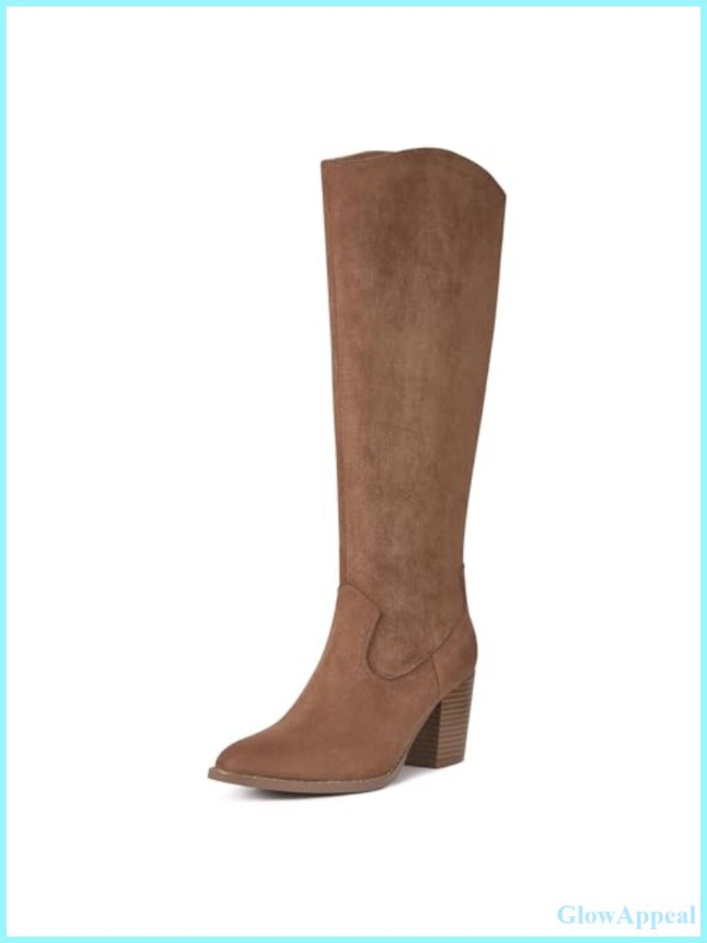 Faux Suede Knee High Boots Block Heel Pointed Toe Side Zip Wide Calf